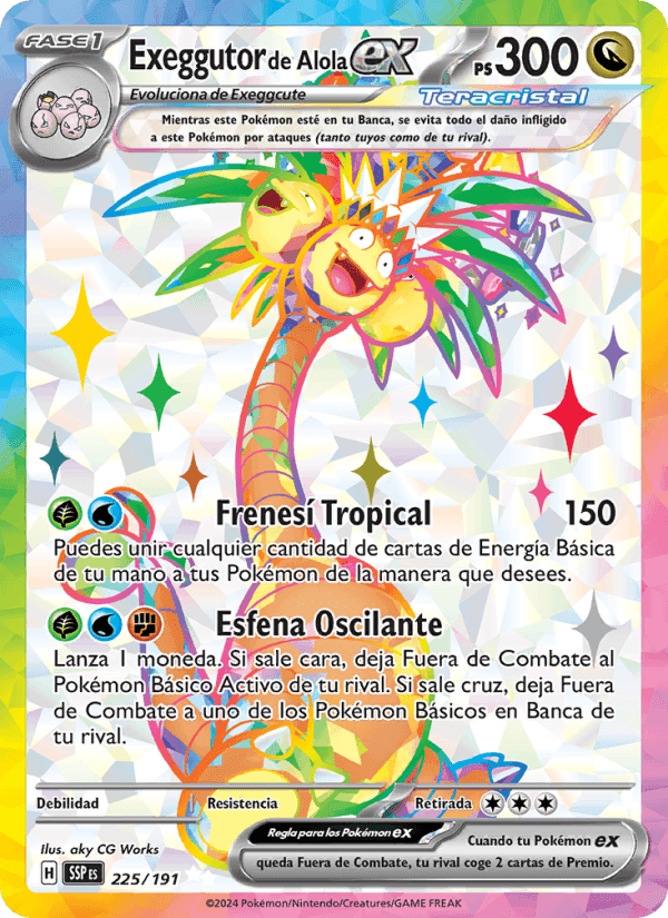 Exeggutor de Alola ex, carta 225 de Chispas Fulgurantes