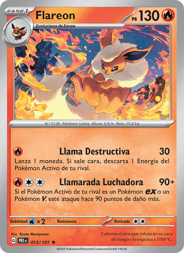 Flareon, carta 013 de Evoluciones Prismáticas