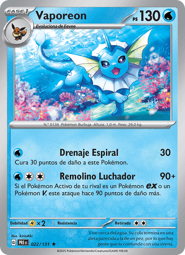 Vaporeon, carte 022 de Evoluciones Prismáticas