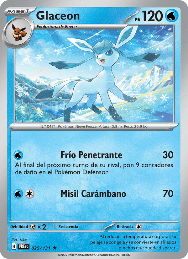 Glaceon, carta 025 de Evoluciones Prismáticas
