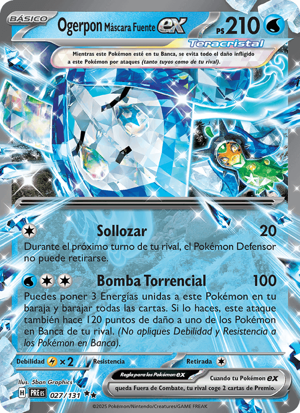 Ogerpon Máscara Fuente ex, carta 027 di Evoluciones Prismáticas