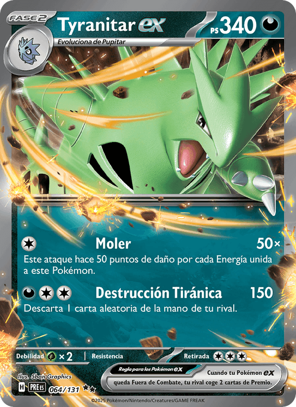 Tyranitar ex, carta 064 de Evoluciones Prismáticas