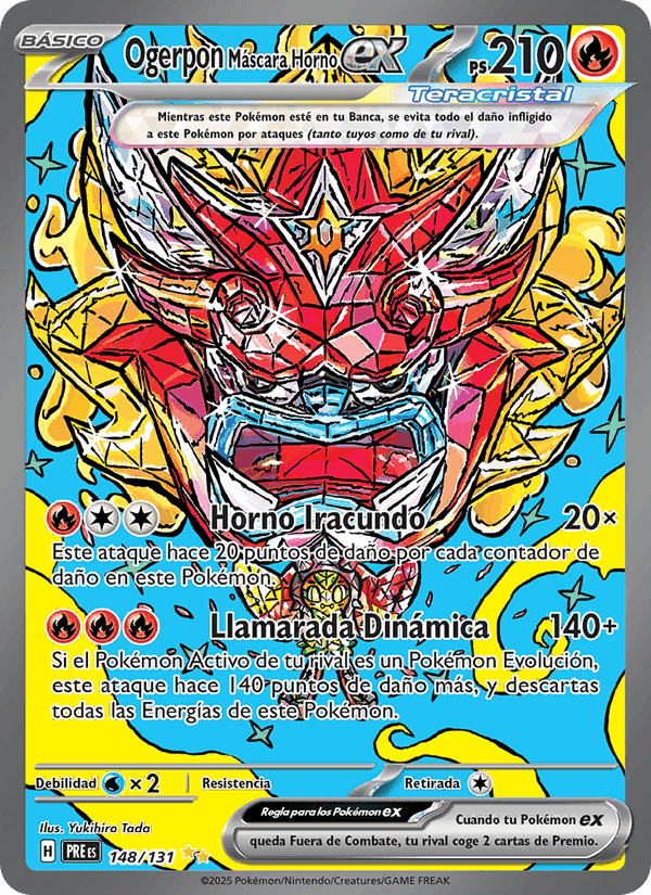 Ogerpon Máscara Horno ex, carta 148 de Evoluciones Prismáticas