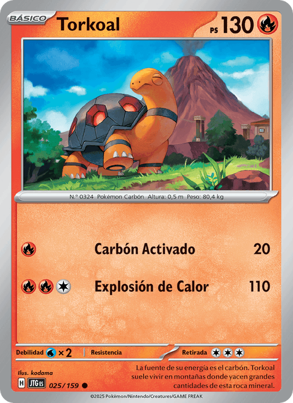 Torkoal, carta 025 di Juntos de Aventuras