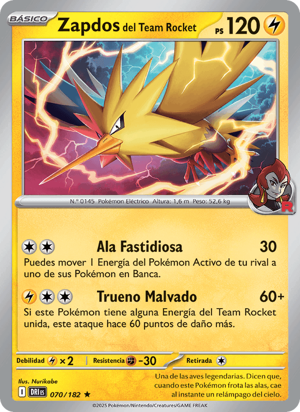 Zapdos del Team Rocket, carta 070 de Rivales Predestinados