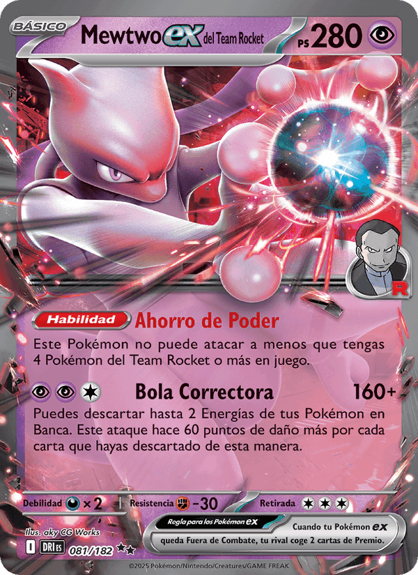 Mewtwo ex del Team Rocket, card 081 from Rivales Predestinados