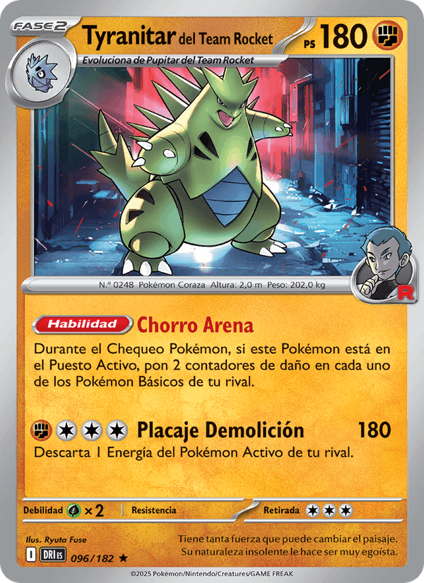 Tyranitar del Team Rocket, carta 096 de Rivales Predestinados