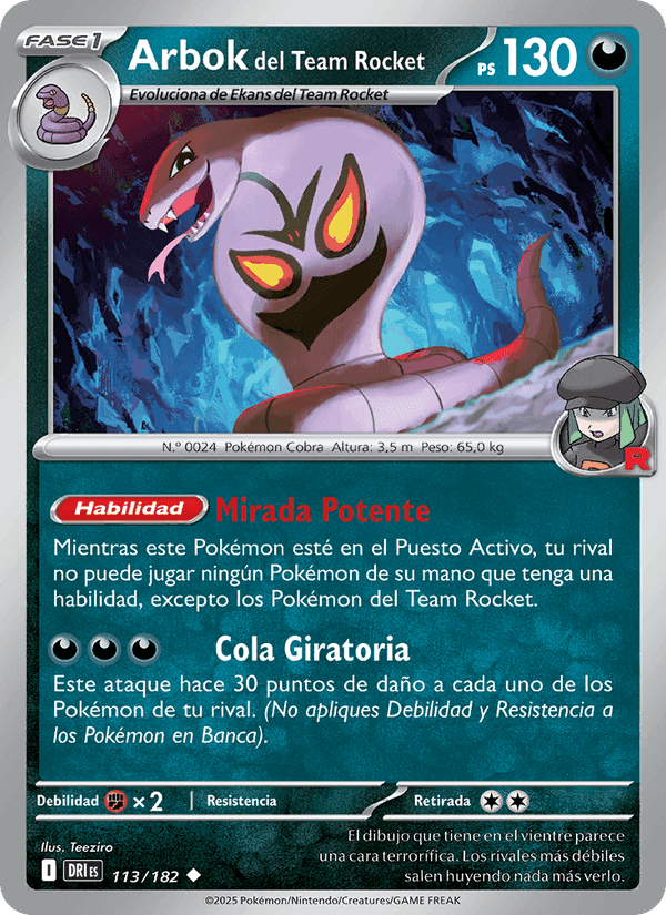 Arbok del Team Rocket, card 113 from Rivales Predestinados