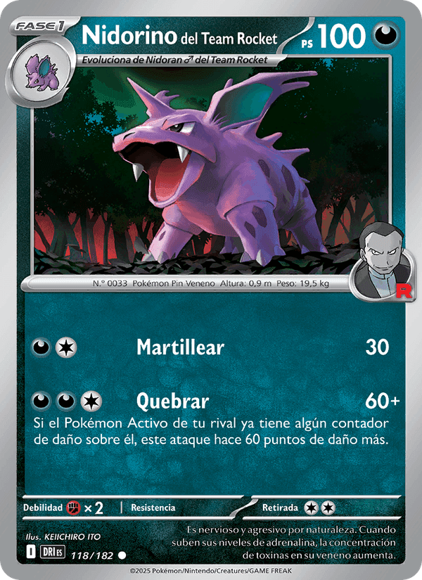 Nidorino del Team Rocket, card 118 from Rivales Predestinados