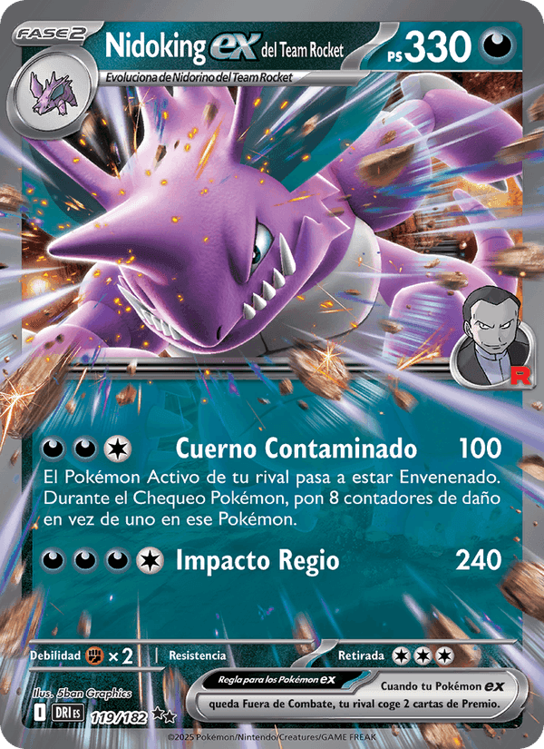 Nidoking ex del Team Rocket, carta 119 de Rivales Predestinados