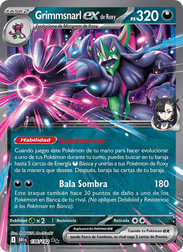 Grimmsnarl ex de Roxy, carta 136 de Rivales Predestinados