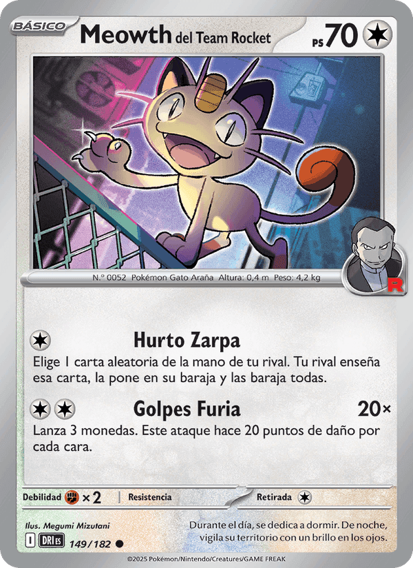 Meowth del Team Rocket, carte 149 de Rivales Predestinados