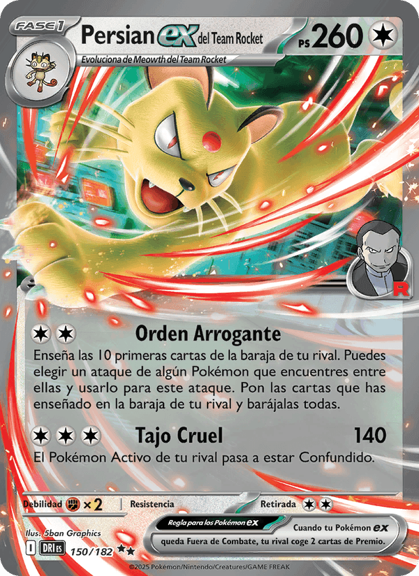 Persian ex del Team Rocket, card 150 from Rivales Predestinados