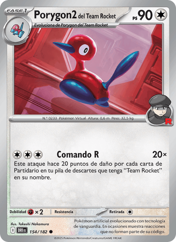 Porygon2 del Team Rocket, carta 154 de Rivales Predestinados