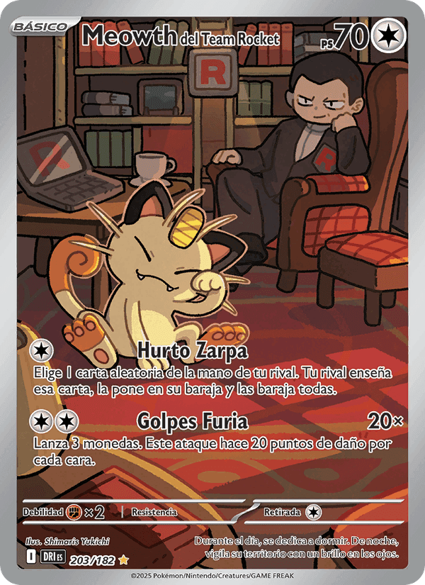 Meowth del Team Rocket, carta 203 de Rivales Predestinados