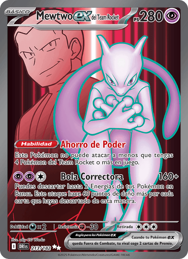 Mewtwo ex del Team Rocket, card 213 from Rivales Predestinados