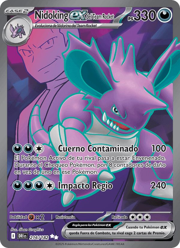 Nidoking ex del Team Rocket, carta 216 di Rivales Predestinados
