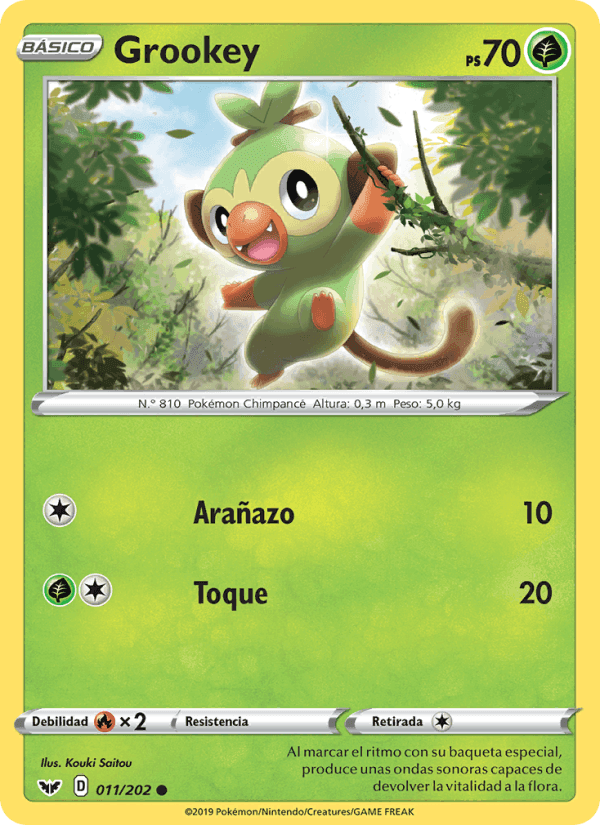 Grookey, carta 11 di Espada y Escudo