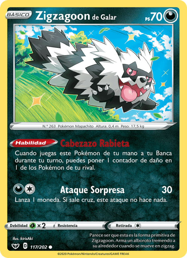 Zigzagoon de Galar, carta 117 de Espada y Escudo