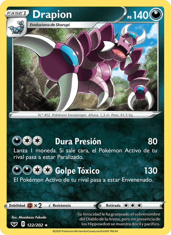 Drapion, carta 122 de Espada y Escudo