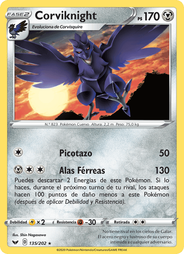 Corviknight, carta 135 de Espada y Escudo