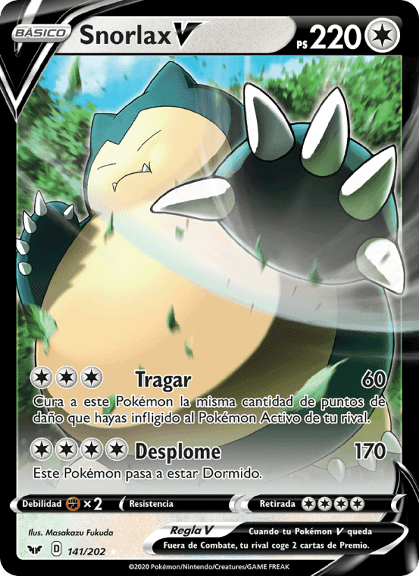 Snorlax V, carta 141 de Espada y Escudo
