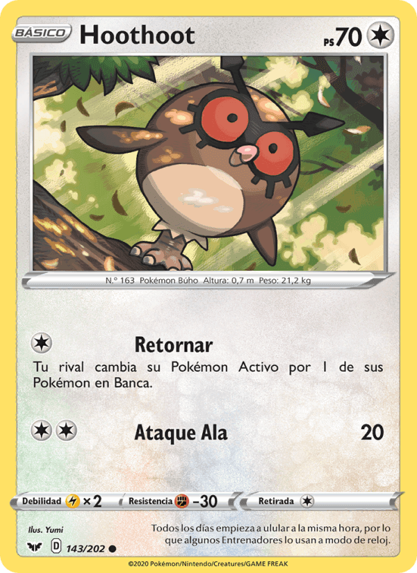 Hoothoot, carta 143 de Espada y Escudo