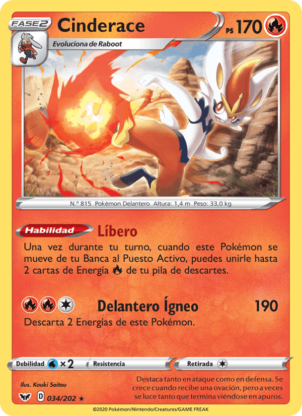 Cinderace, card 34 from Espada y Escudo