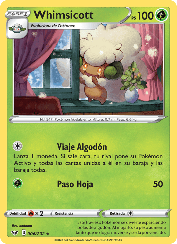 Whimsicott, carte 6 de Espada y Escudo