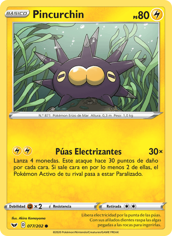 Pincurchin, carta 77 de Espada y Escudo