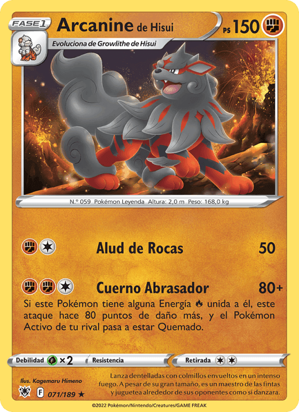 Arcanine de Hisui, card 071 from Resplandor Astral