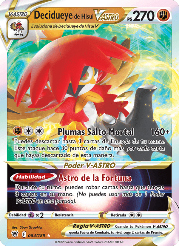 Decidueye de Hisui V-ASTRO, carta 084 de Resplandor Astral