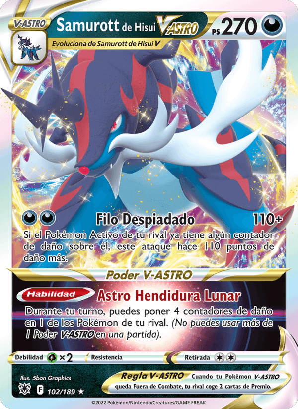 Samurott de Hisui V-ASTRO, carta 102 de Resplandor Astral