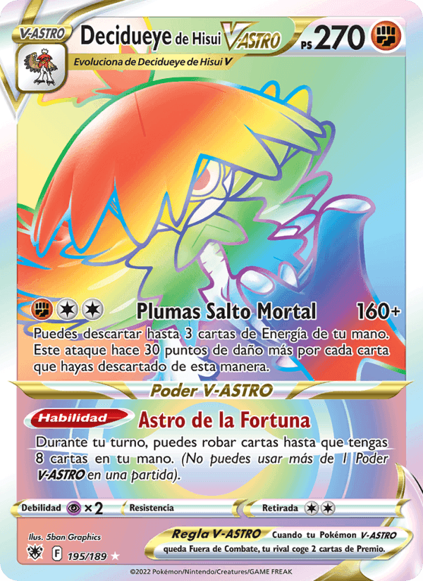Decidueye de Hisui V-ASTRO, card 195 from Resplandor Astral