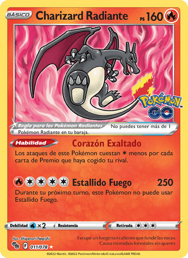 Charizard Radiante, carta 011 de Pokémon GO