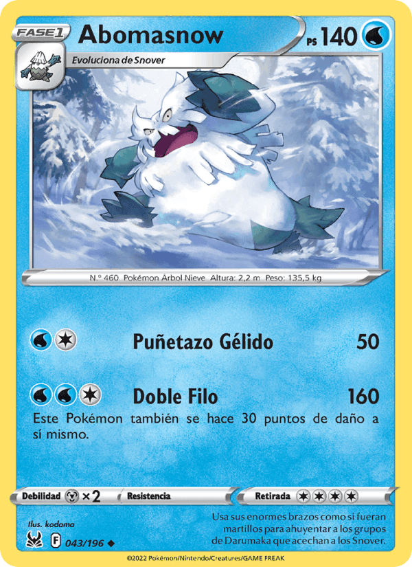 Abomasnow, carte 043 de Origen Perdido