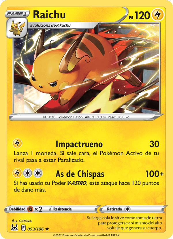 Raichu, carta 053 de Origen Perdido
