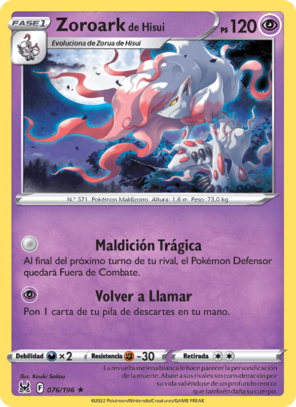 Zoroark de Hisui, card 076 from Origen Perdido