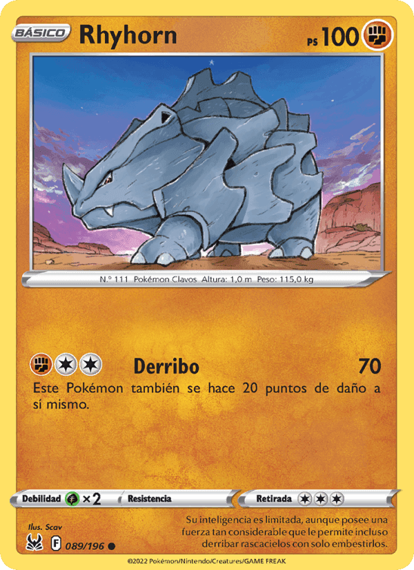 Rhyhorn, card 089 from Origen Perdido