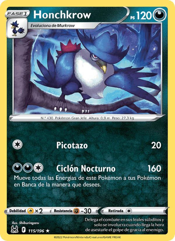 Honchkrow, card 115 from Origen Perdido