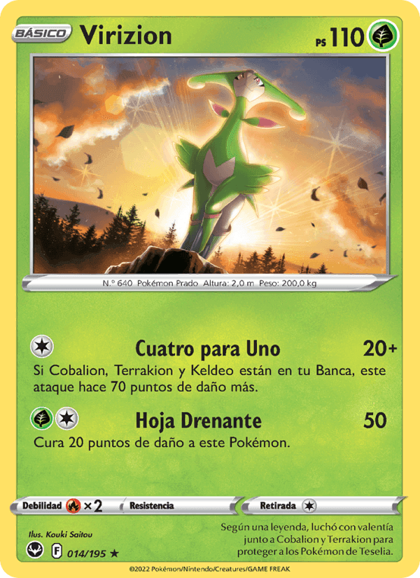 Virizion, carta 014 de Tempestad Plateada