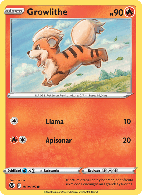Growlithe, card 019 from Tempestad Plateada