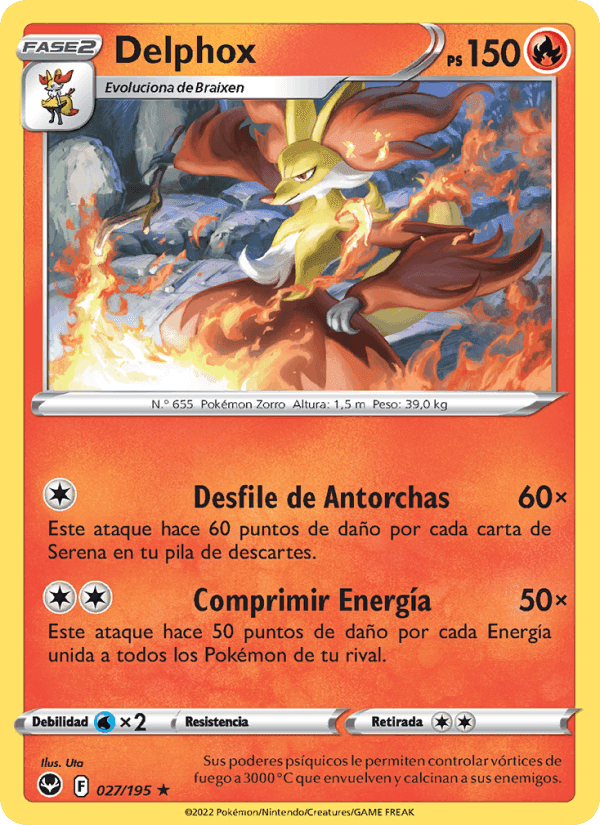 Delphox, carta 027 di Tempestad Plateada