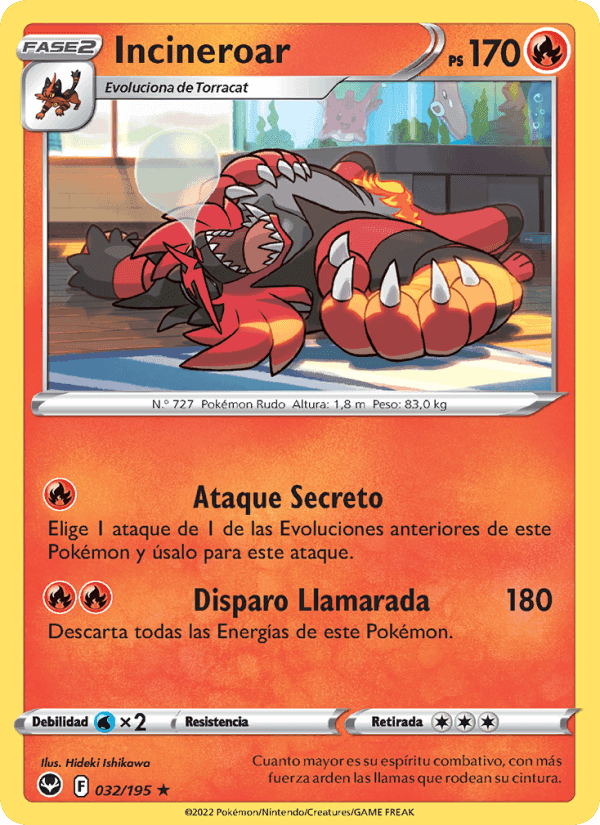 Incineroar, card 032 from Tempestad Plateada