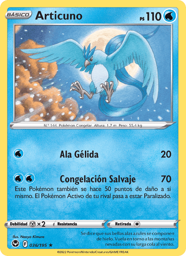 Articuno, carta 036 de Tempestad Plateada