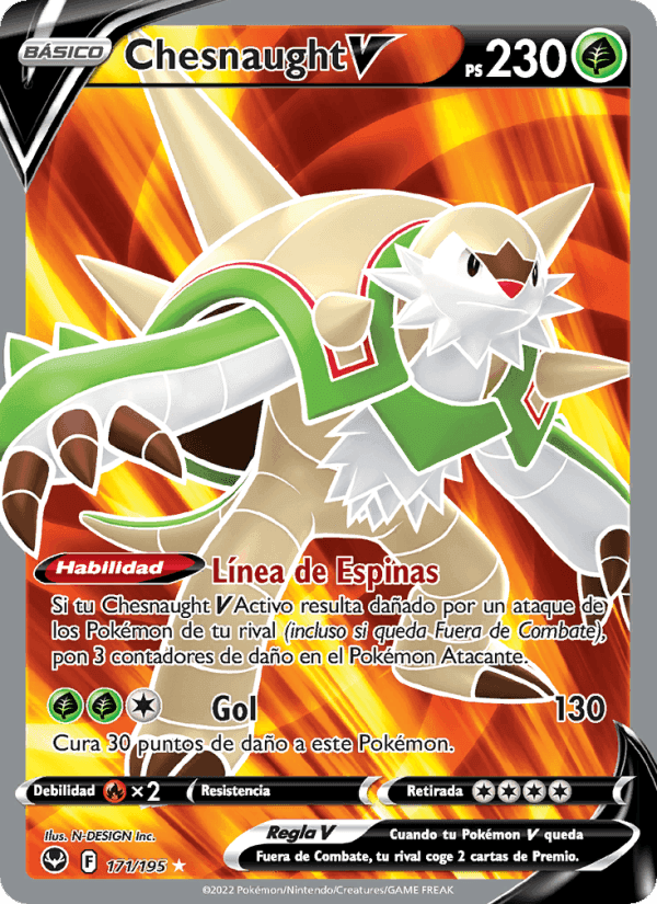 Chesnaught V, card 171 from Tempestad Plateada
