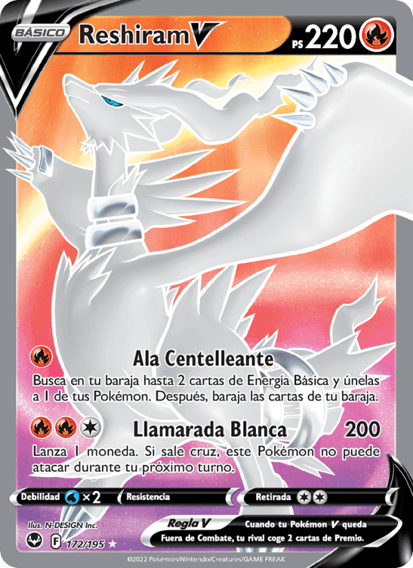 Reshiram V, carta 172 de Tempestad Plateada