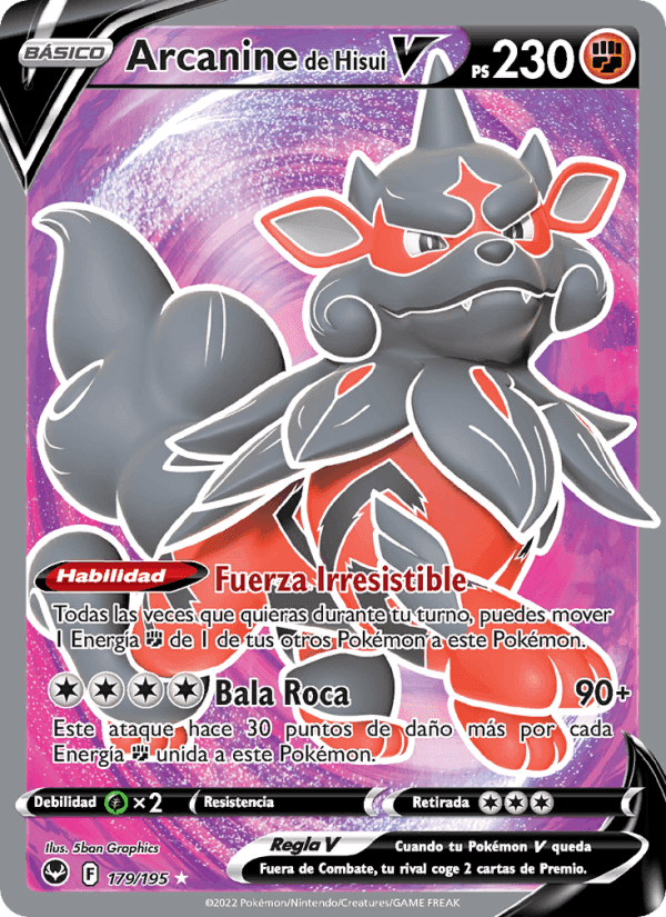 Arcanine de Hisui V, card 179 from Tempestad Plateada