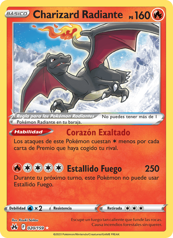 Charizard Radiante, carta 020 de Cenit Supremo