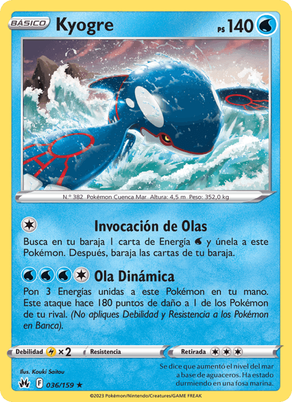 Kyogre, carta 036 di Cenit Supremo